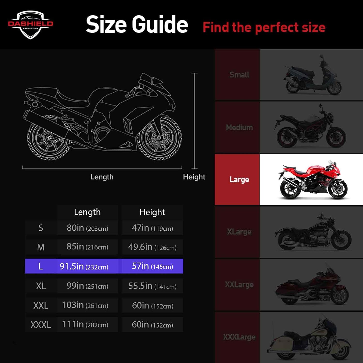 Lightweight Motorcycle Cover with Air Vents, All Season Water Resistant, Dust, UV Protection, Universal Indoor/Outdoor Scooter Cover (L)