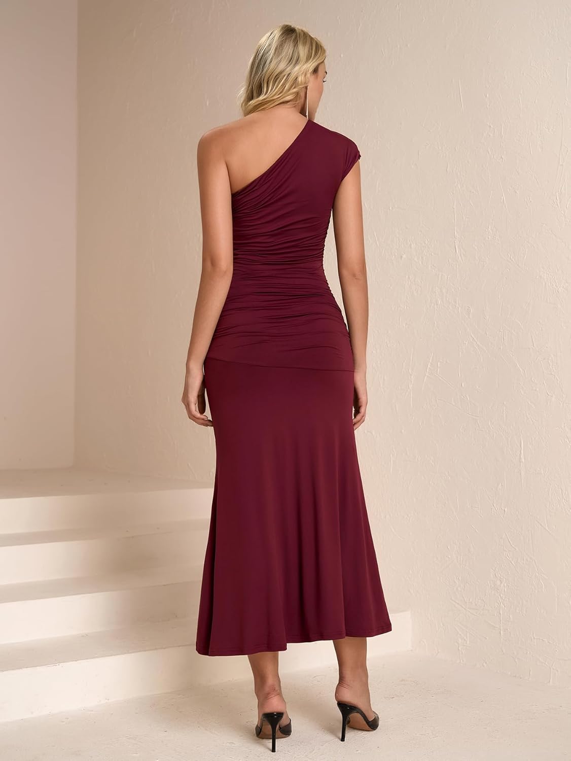 Summer One Shoulder Long Formal Dress Ruched Sexy Bodycon Sleeveless Elegant Wedding Guest Dresses for Women 2025 - Image 4