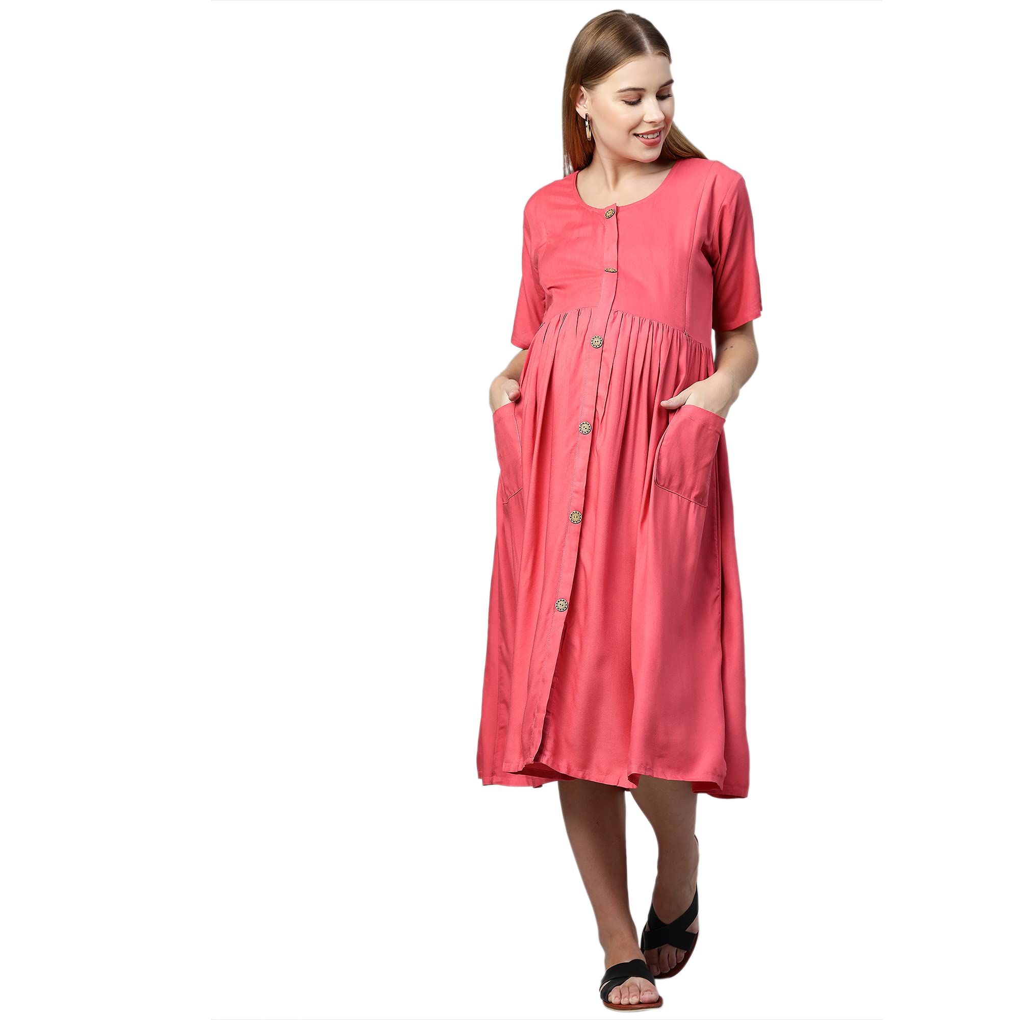 Women's Rayon Maternity Dress/Pregnancy Dress/Easy Breastfeeding Dress/Western Dress with Zippers for Nursing Pre and Post Pregnancy-image-44