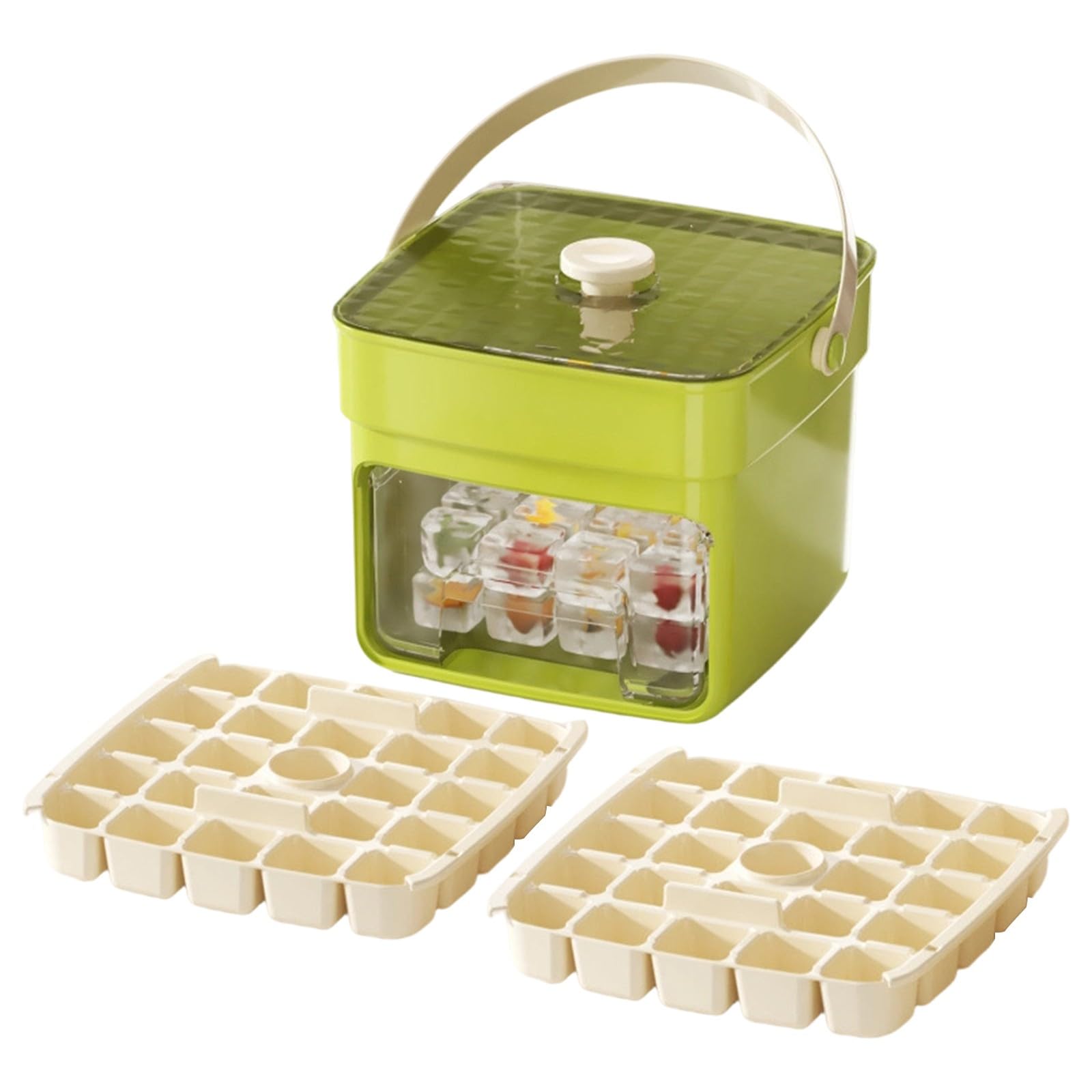Ice Maker Machine Easy Press Ice Cube Maker Counter Top Quick Release Grid Portable Reusable Tray 48 Ice Cube Tray Storage Box with Handle for Coffee, Cocktails and Juice Ideal for Home