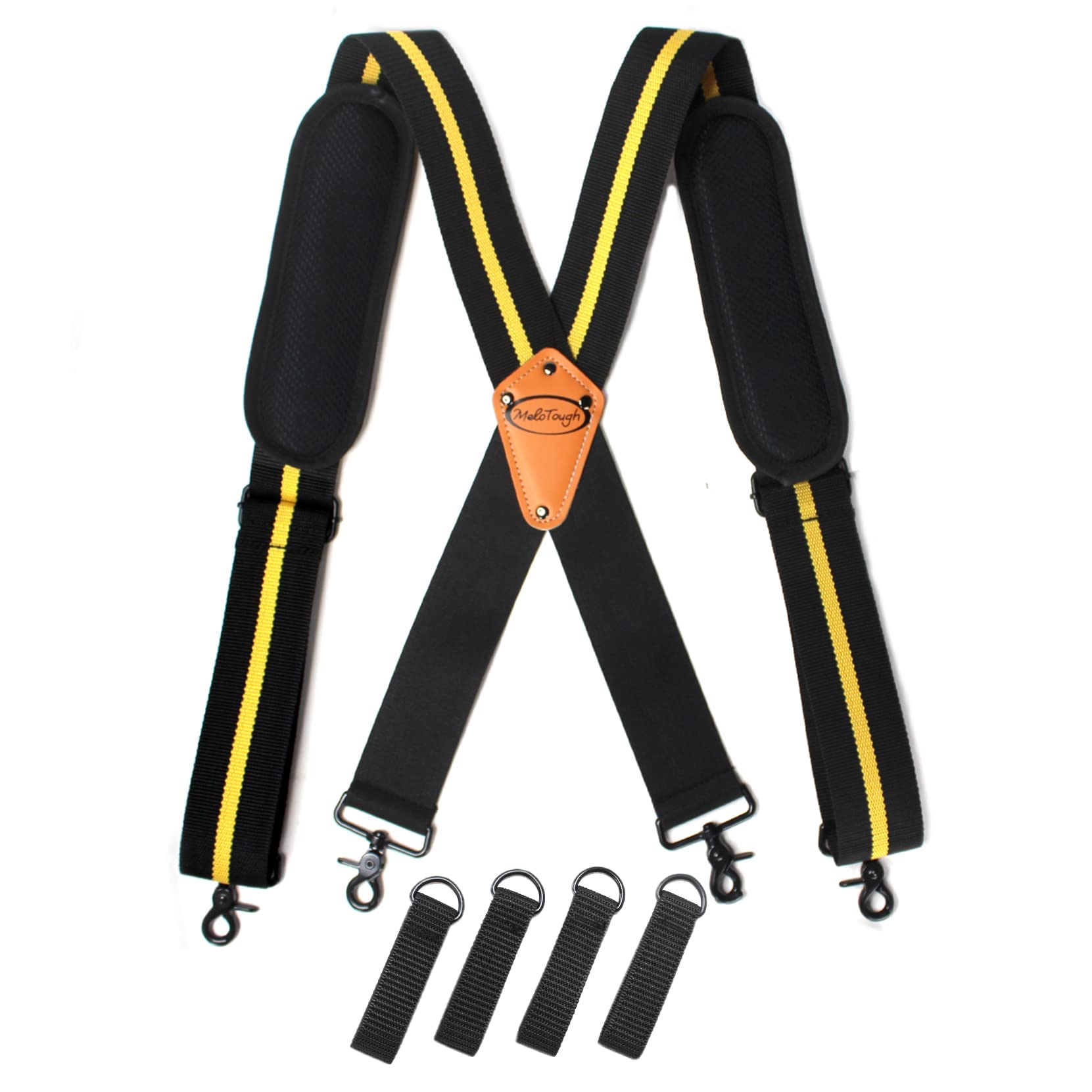 MELOTOUGH Tool Belt Suspenders for Men Work Belt Suspenders Flexible Adjustable Straps with Moveable Padded Shoulders with 4 Loop Attachments (Yellow