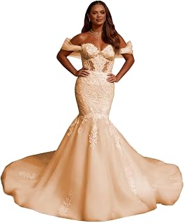 Sweetheart Mermaid Wedding Dresses Off Shoulder Laces Applique Tulle Bridal Gowns Long with A-line Sweep Train