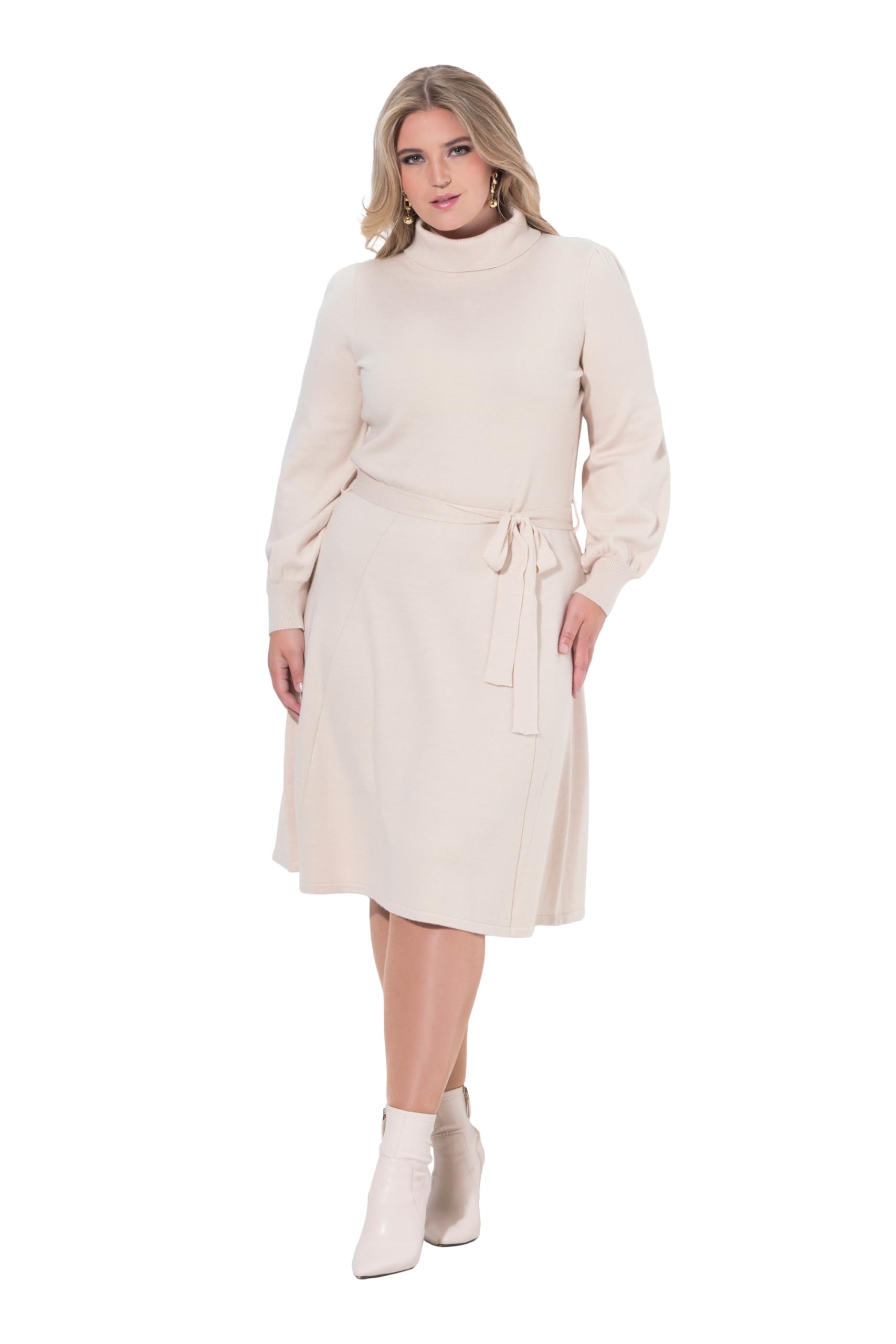 MIAMODA Damen große Größen Übergrößen Plus Size Strickkleid, Midilänge, Rollkragen, Taillengürtel 845292