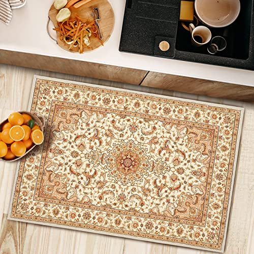 Boho Area Rug, 2' X 3' Machine Washable Rugs For Entryway Faux Wool Small Rugs Distressed Throw Rug Non-Slip Floor Carpet For Indoor Bedroom Kitchen Living Room #TOP3