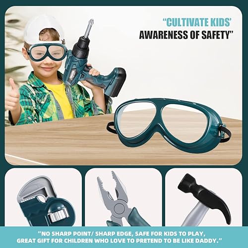 Vista 11 de Zealous - Banco de herramientas 3 en 1 para niños pequeños, 79 piezas, con caja de herramientas y taladro electrónico de juguete, juego