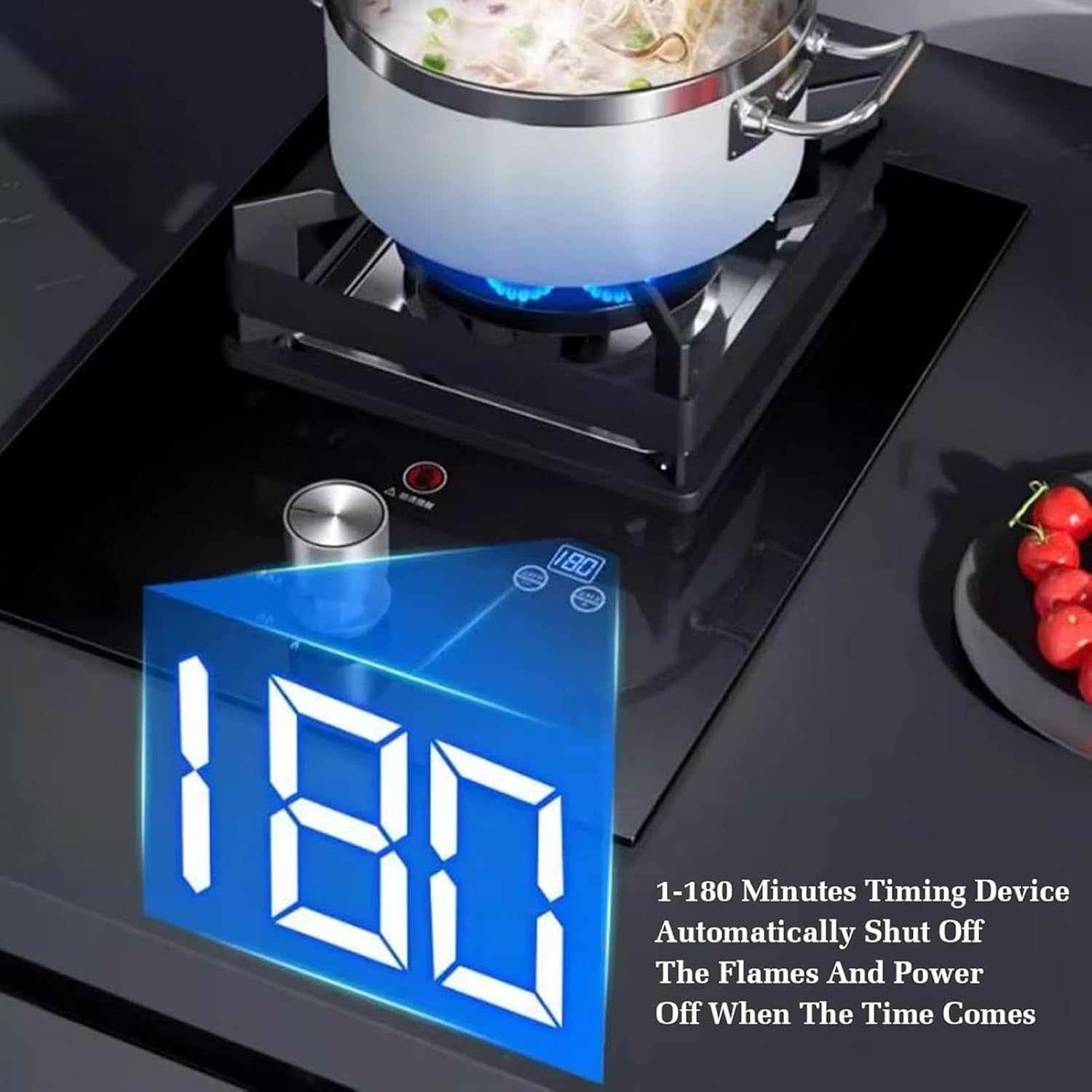 5.2KW 1-Burner Gas Stove, Camping Cooker with Auto Ignition, Kitchen Counter Top, Tempered Glass Cast Iron Pot Rack, Flameout Protection(LPG)(LPG)