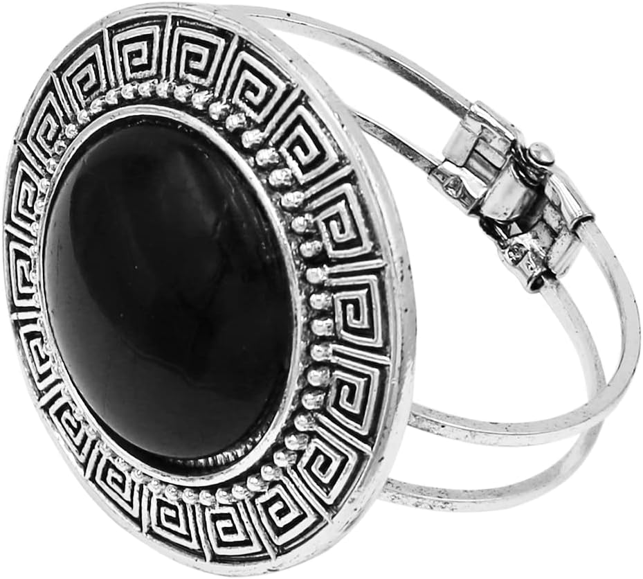 Rosemarie Collections Women's Western Style Large Natural Howlite Stone Hinged Statement Bangle Bracelet, 6.5" image 5