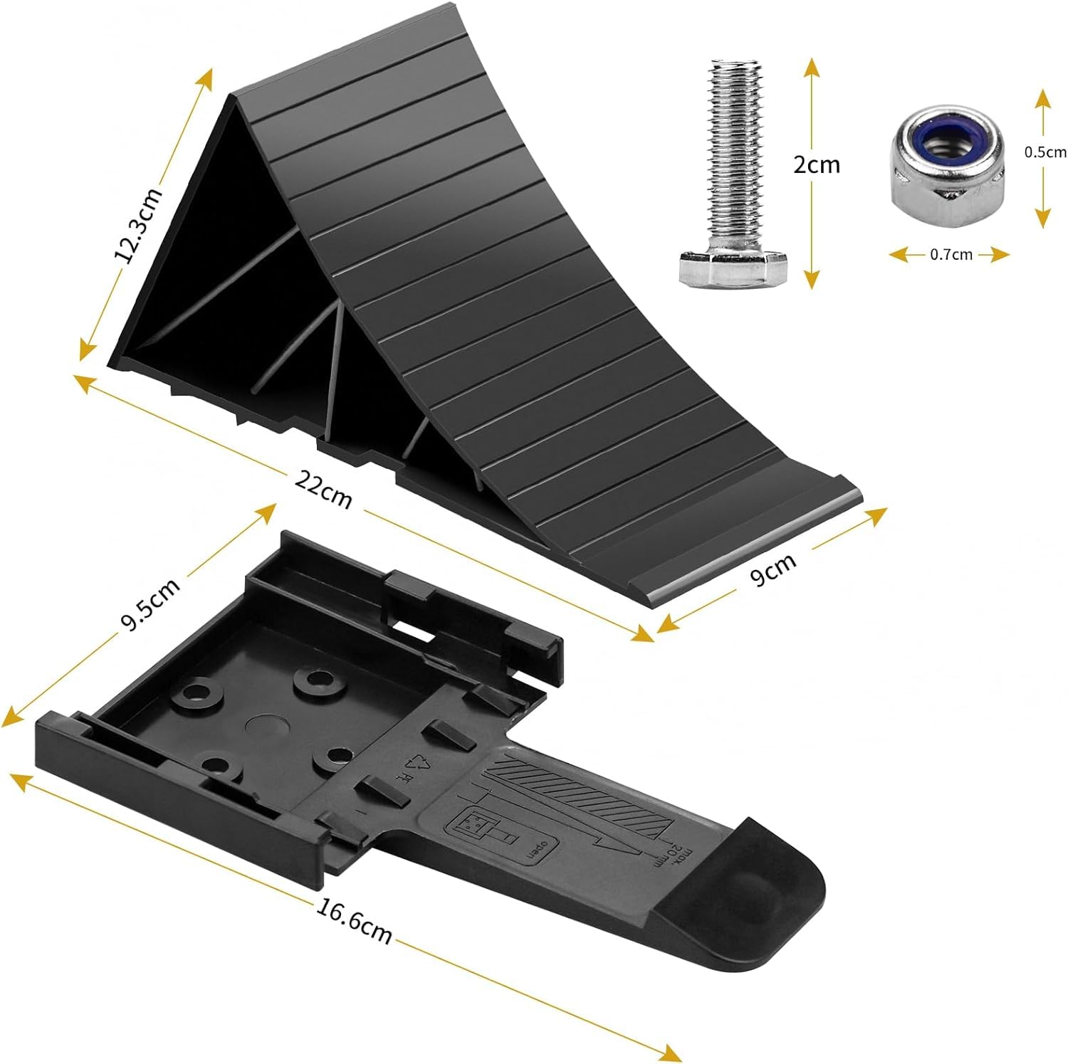 Onherm 2 Ruota Chock Confezione, Heavy Duty, Supporto 1600 kg – Cunei Freno per Rimorchi e Roulotte, Camper