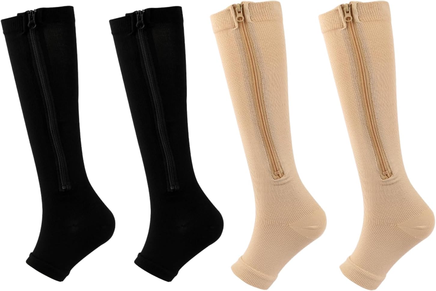 2 Pairs Compression Socks, Plantar Fasciitis Socks Arch Support Foot Socks, Knee High Open Toe Support Graduated Medical Varicose Veins Hosiery Stockings for Edema, Swollen, Pregnancy, Recovery