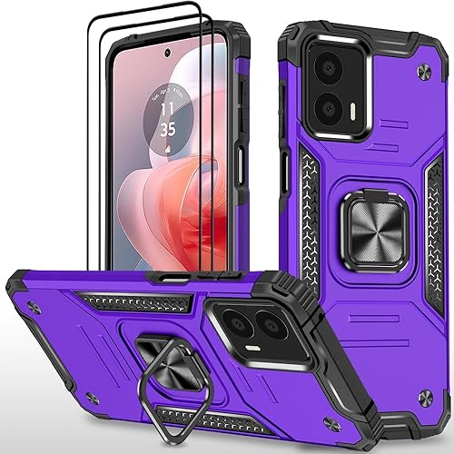 Funda para Moto G Power 5G 2024 con 2 protectores de pantalla de vidrio templado, grado militar, doble a prueba de golpes, con funda de soporte,