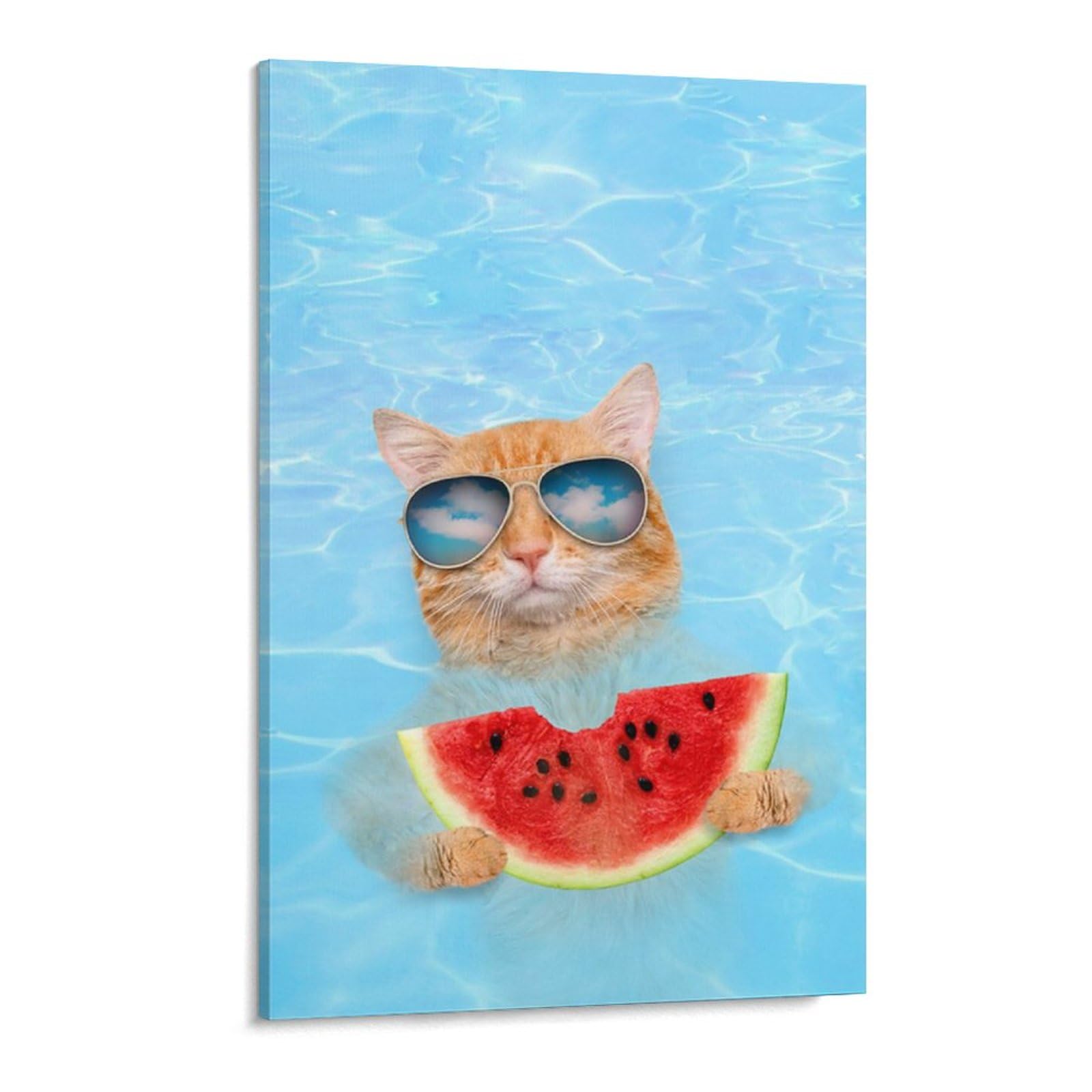 Amazon.co.jp: 絵画 サングラスをかけたスイカを食べる猫