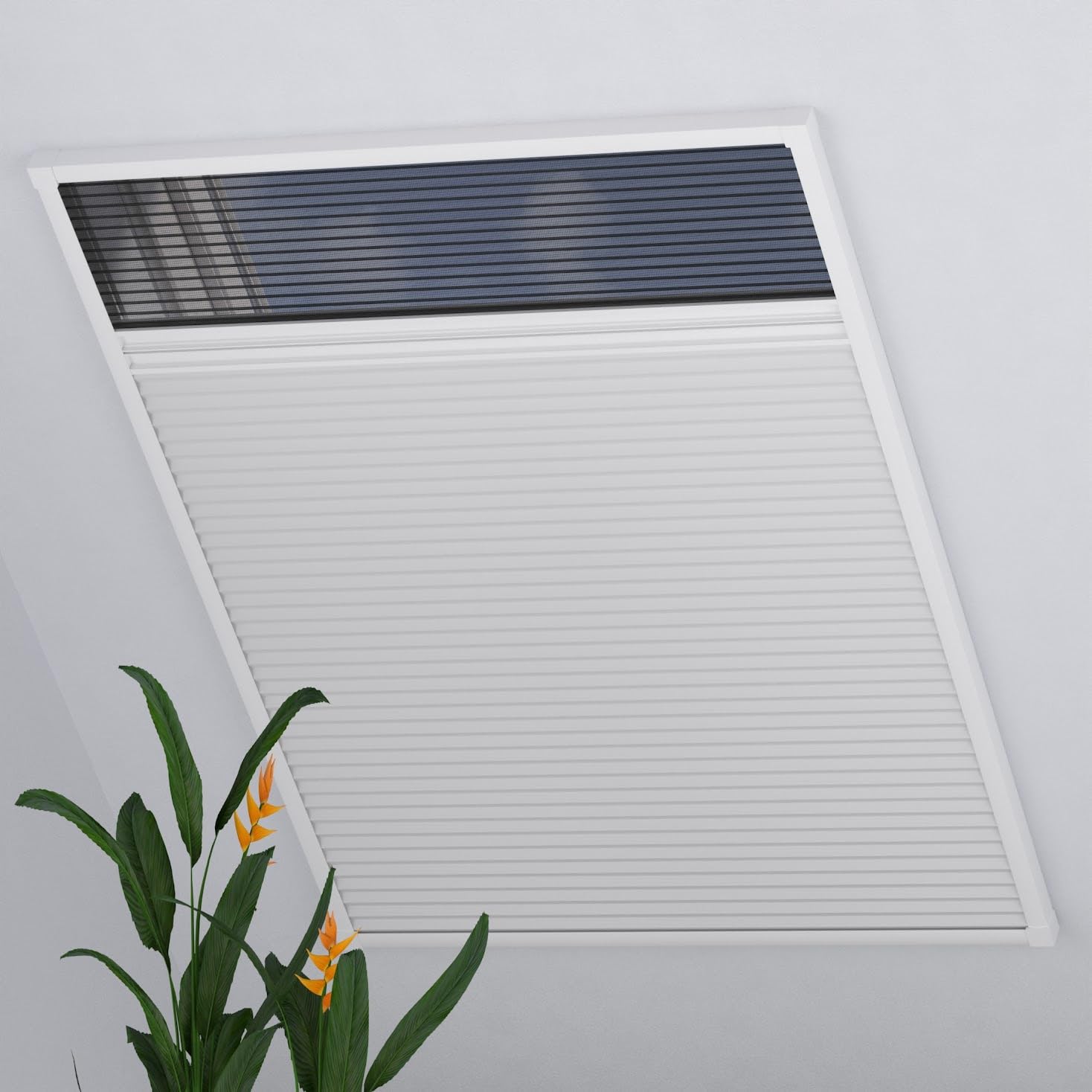 DTCH® Plissé fenêtre de Toit avec moustiquaire, Blanc, 80 x 120 cm | Occultation et moustiquaire intégrées, structure alvéolaire argentée, protection thermique, cadre aluminium, ajustable