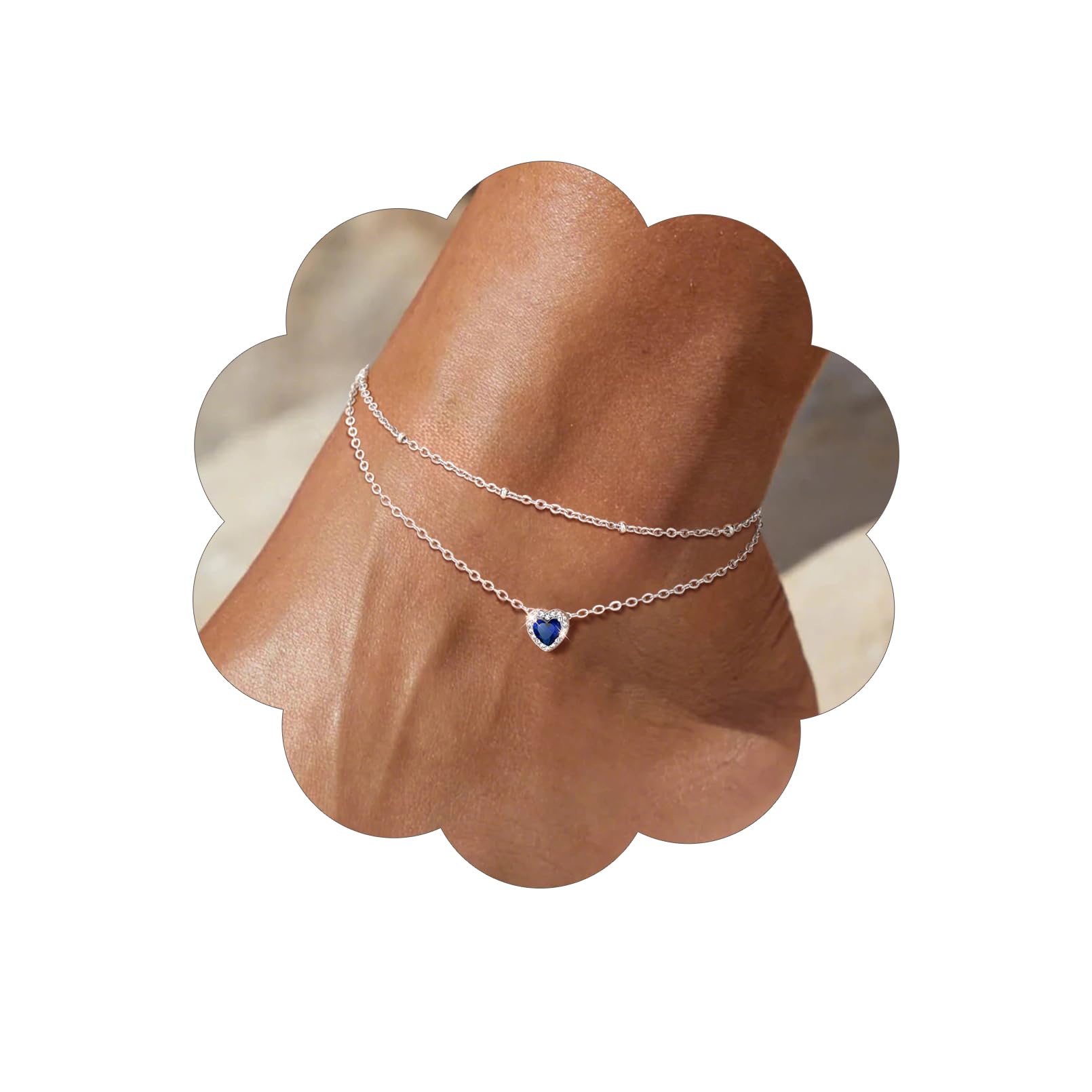 FindChic Birthstone Anklets for Women Layered Ankle Bracelets for Women
