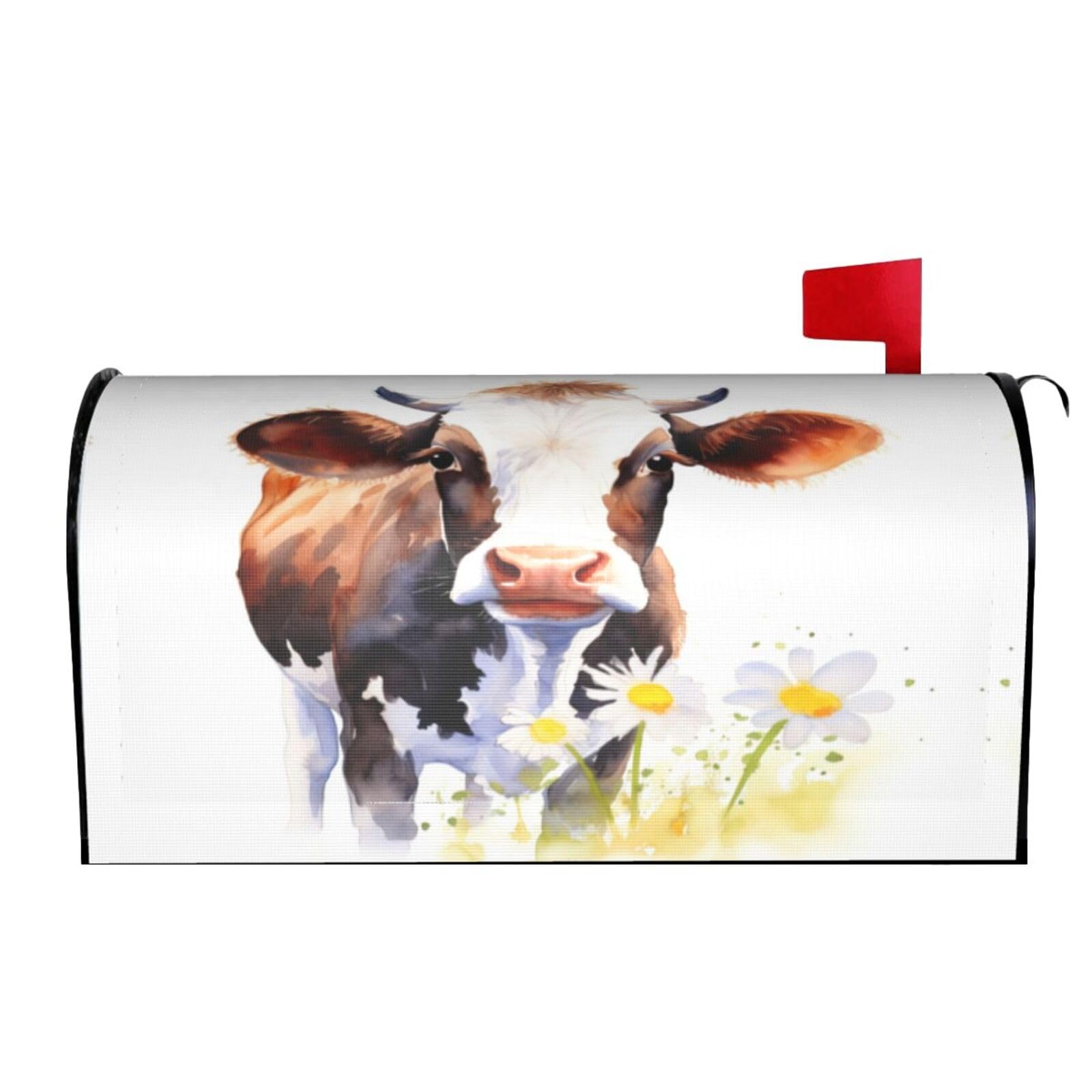 Watercolor Cow with Daisy Flower 01 Mailbox Covers Magnetic Wraps Post Letter Box Cover Garden Home Decor