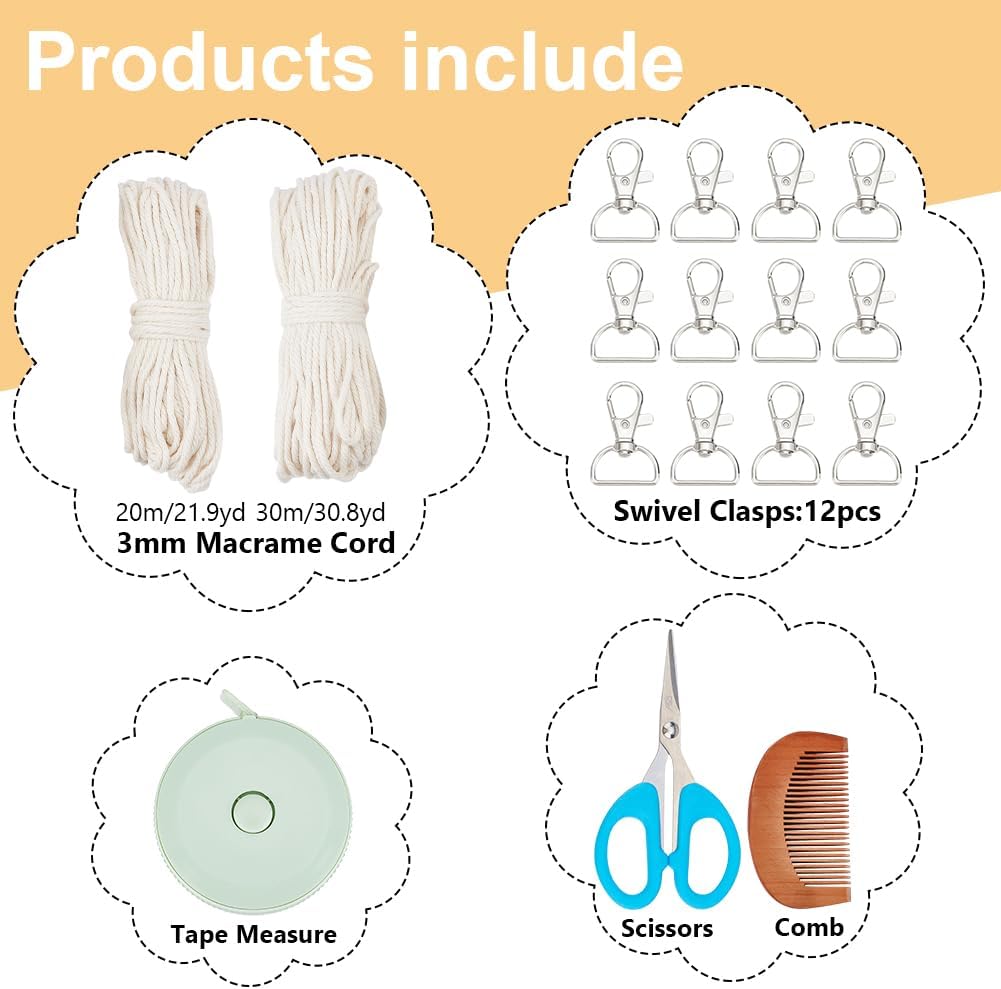 INFUNLY 10 Sets DIY Macrame Keychain Kit for Adults Boho Macrame Wristlet Keychain Kit Handmade Macrame Tassel Keyring Kit with Instruction for Beginners Car Key Charm Women Gift Phone Wallet