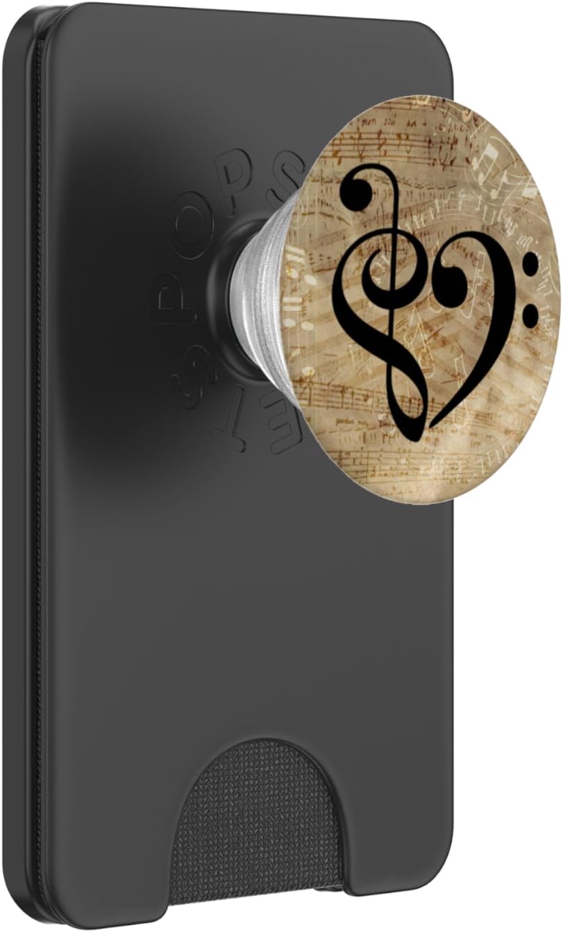 Treble and Bass Clef Heart Sepia Tones Sheet Music Bassist PopSockets PopWallet for MagSafe