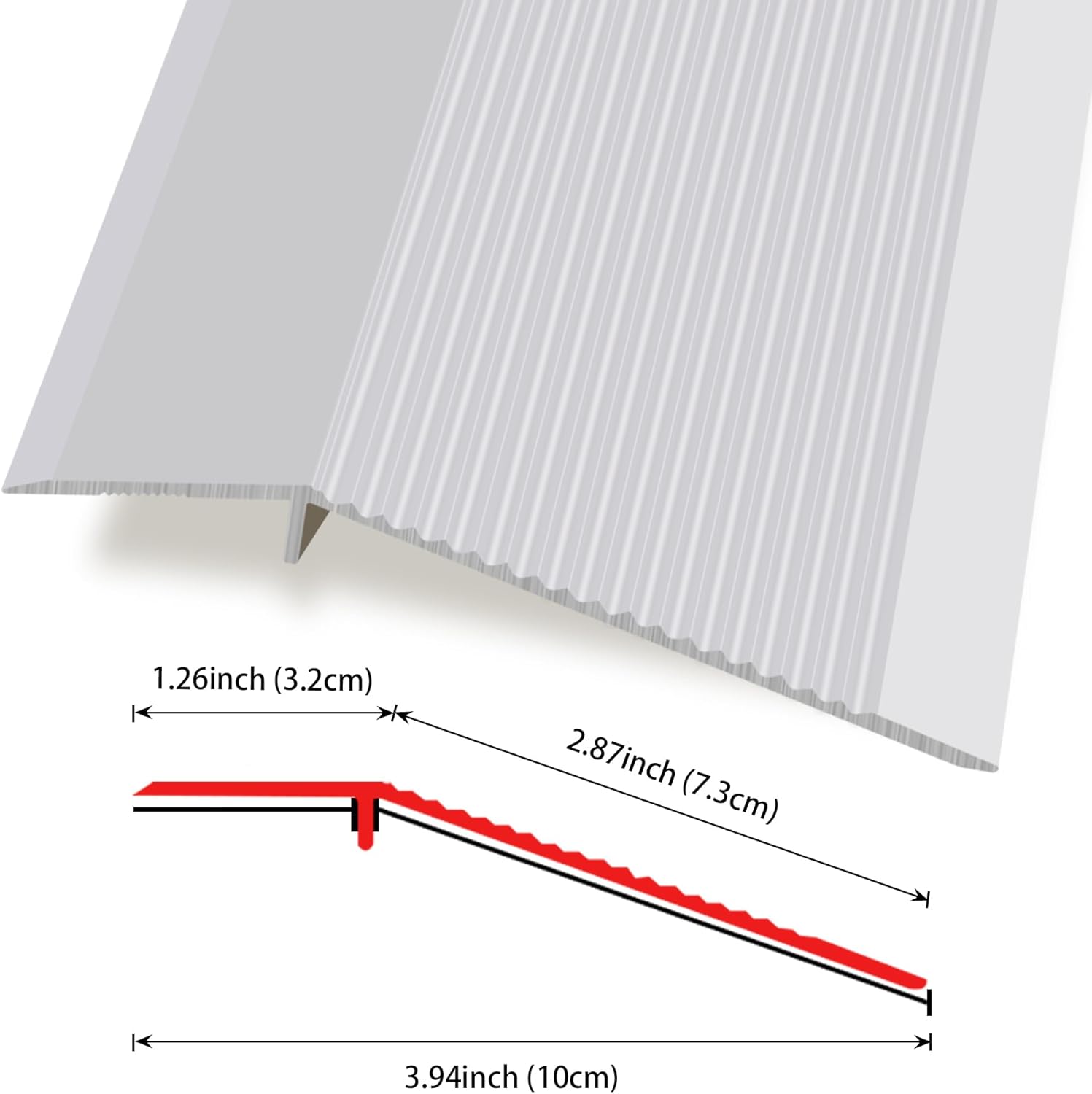 Lunghaa Aluminum Floor Transition Strip, Threshold Reducer for Doorway Ramp Tiles Laminate Planks, Bridge The Height Gap Between 0.3-1.6 inches (4.2 ft x 3.9 in, Matte Silver)