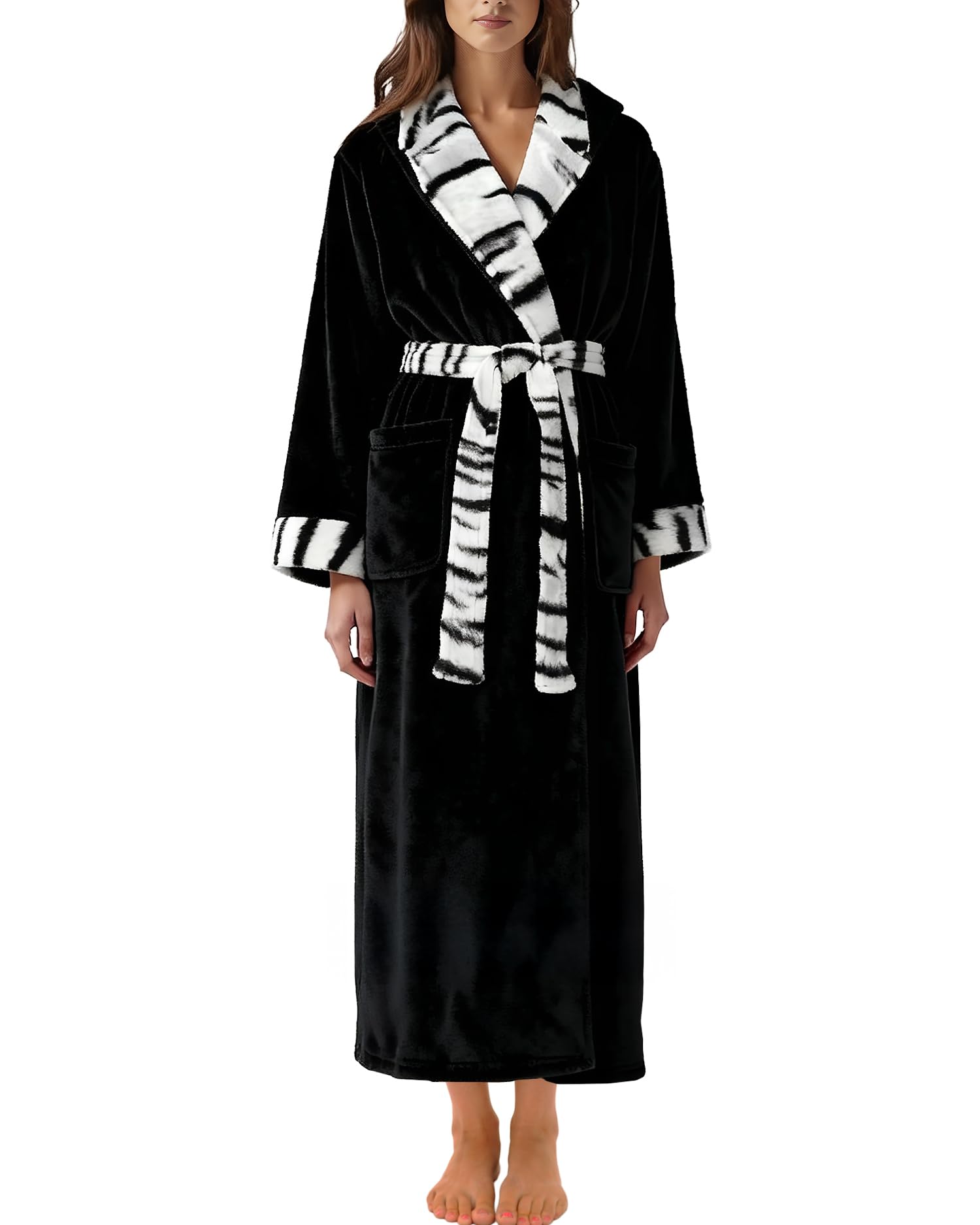 Alexander Del Rossa Plush Fleece Robe for Women, Long Hooded Bathrobe with Hood, Plus Size