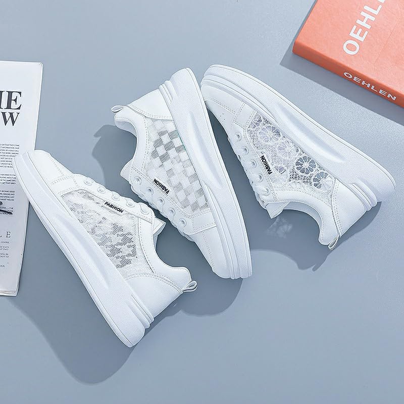 Loizziuy Ladies Casual Sports Shoes Women's Lemon Mesh Summer Breathable Waterproof Sneakers for Travel Outdoor Sports (US 8,White,8)