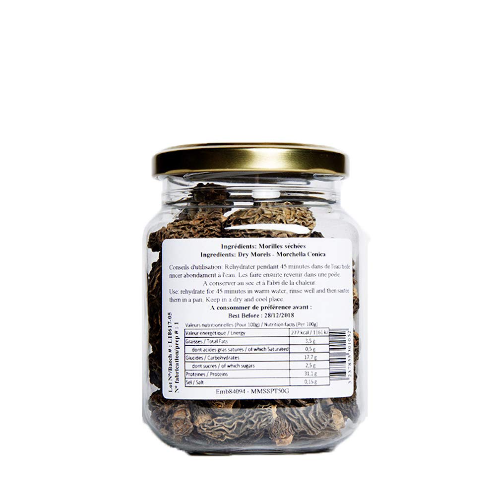 Morilles Conica Séchées - Qualité Irréprochable - Champignons Déshydratées Bocal Hermétique - Pour les Plats Terrines et Sauces (50)