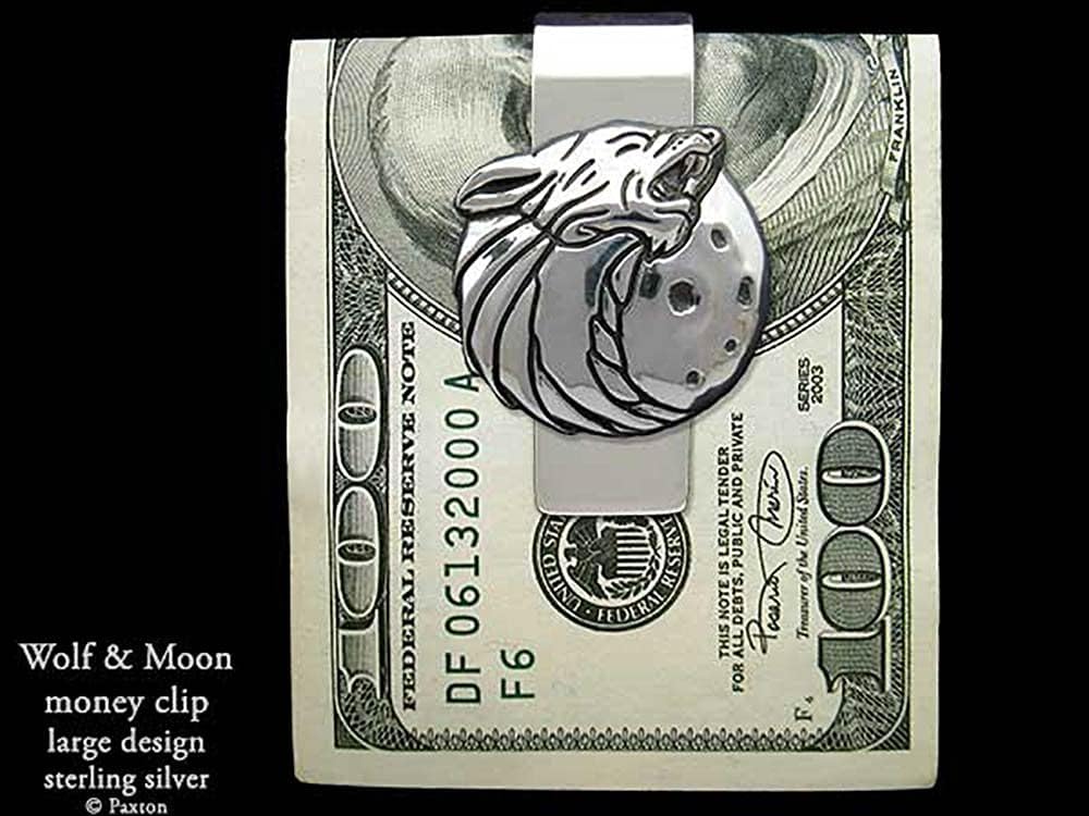 Wolf Head Money Clip in Solid Sterling Silver Hand Carved, Cast & Fabricated by Paxton