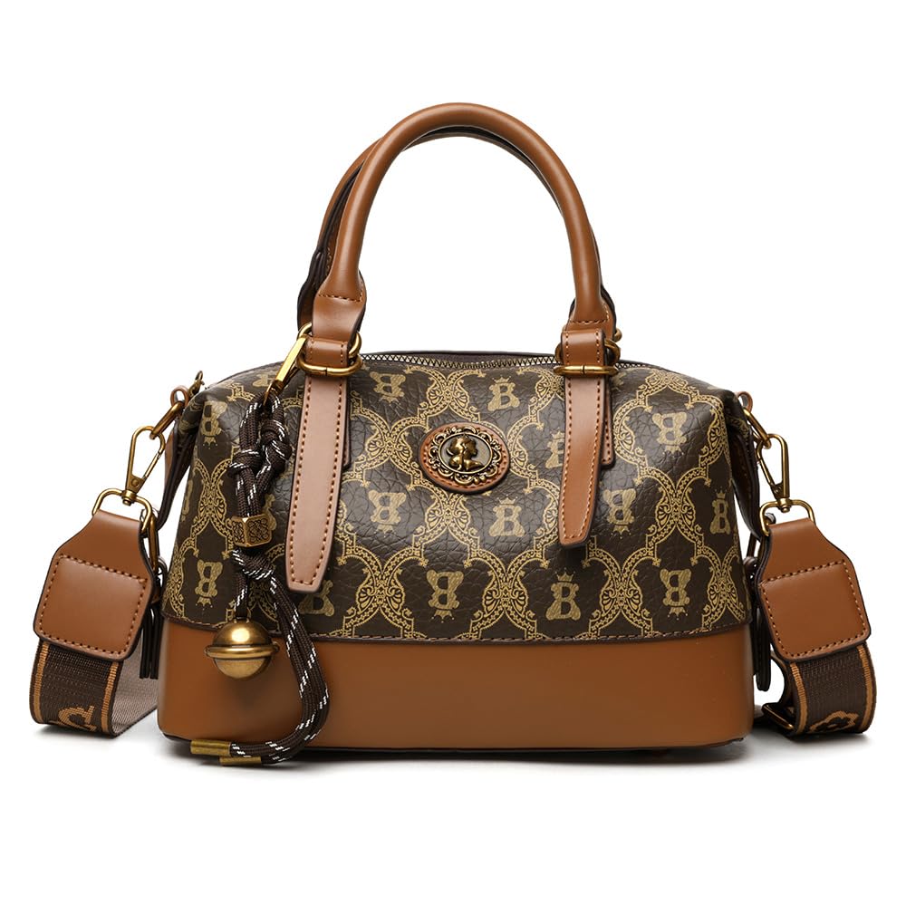 Women's Monogram Print Handbag with Crossbody Strap, Brown-image-43