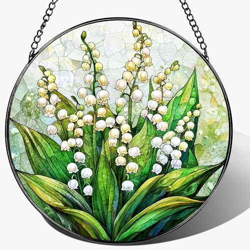 LAOWEIKI 8'' Lily of the Valley Sun Catcher Ornament, Stained Glass Window Hanging, Suncatchers for Windows Hanging Ornaments, Window Decor | Flower Lover Gift, Mother's Day, Christmas, Birthday Gifts
