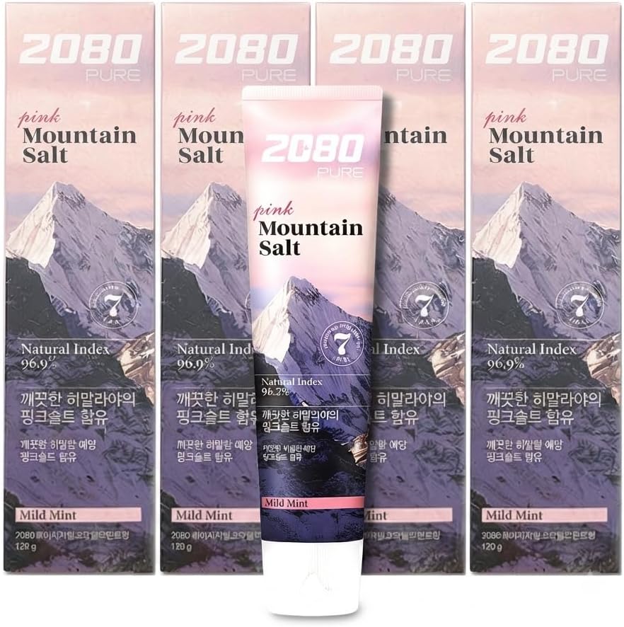 2080 Korean Toothpaste Pink Mint 4 Pack, Himalayan Pink Salt Toothpaste, Supports Cavity Care Gum Health and Fresh Breath, Mild Daily Oral Care (100g x 4)