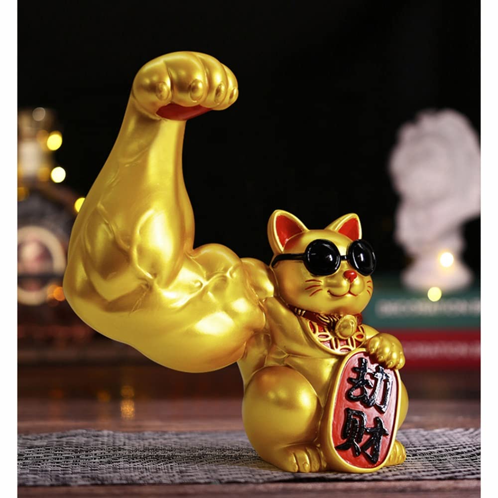 Amazon｜開運猫・樹脂強盗猫 たくましい筋肉腕 23/32/26cm (Color