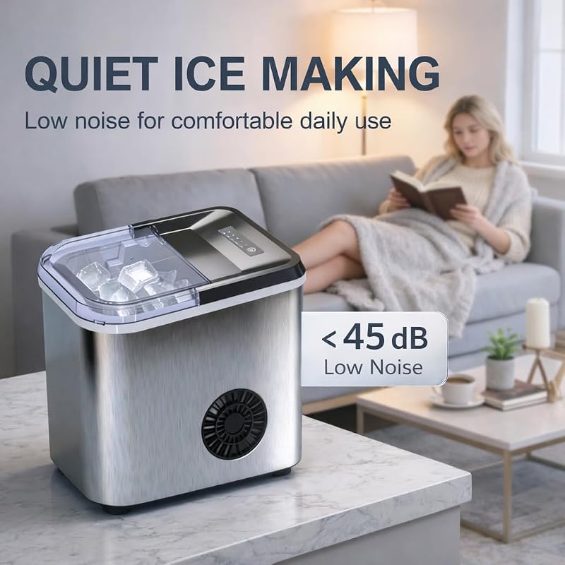 38lbs Per Day Countertop Ice Maker, 9 Ice Cubes in 3.5 Minutes, Self-Cleaning Portable Ice Machine with 2 Bullet Sizes for Kitchen, Camping, RV, and Party image 5