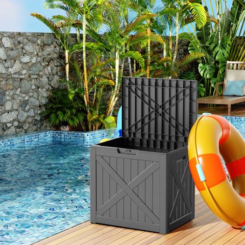 32 Gallon Outdoor Deck Box,Storage Lockable Waterproof Patio Furniture,Garden Tools,Cushions,Pool Accessories Outside Storage Resin Box(Black) - Image 4
