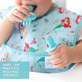 Bumkins - Silicone Grip Dish 3-Section, Training Chewtensils & Lid - For Ages 6 Months+ - Suction Base - 100% Food-Safe Silicone - Oven, Microwave, Freezer, & Dishwasher Safe - Blue