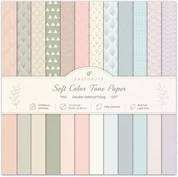 Scrapbook Paper 12x12, 24 Sheets Double-Sided Decorative Patterned, Acid-Free & Lignin-Free Scrap Book Paper for Scrapbooking, Junk Journal, Photo Album, DIY Geometric