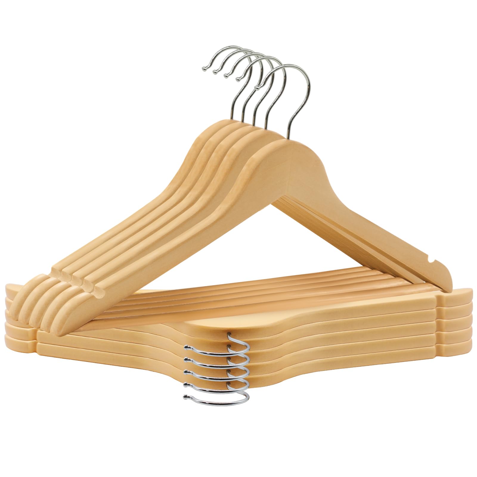 Lot 20 Cintres Bois Blanc Antidérapants - Crochet Pivotant, Encoches Robes, Barre Pantalons, Costumes Et Chemises