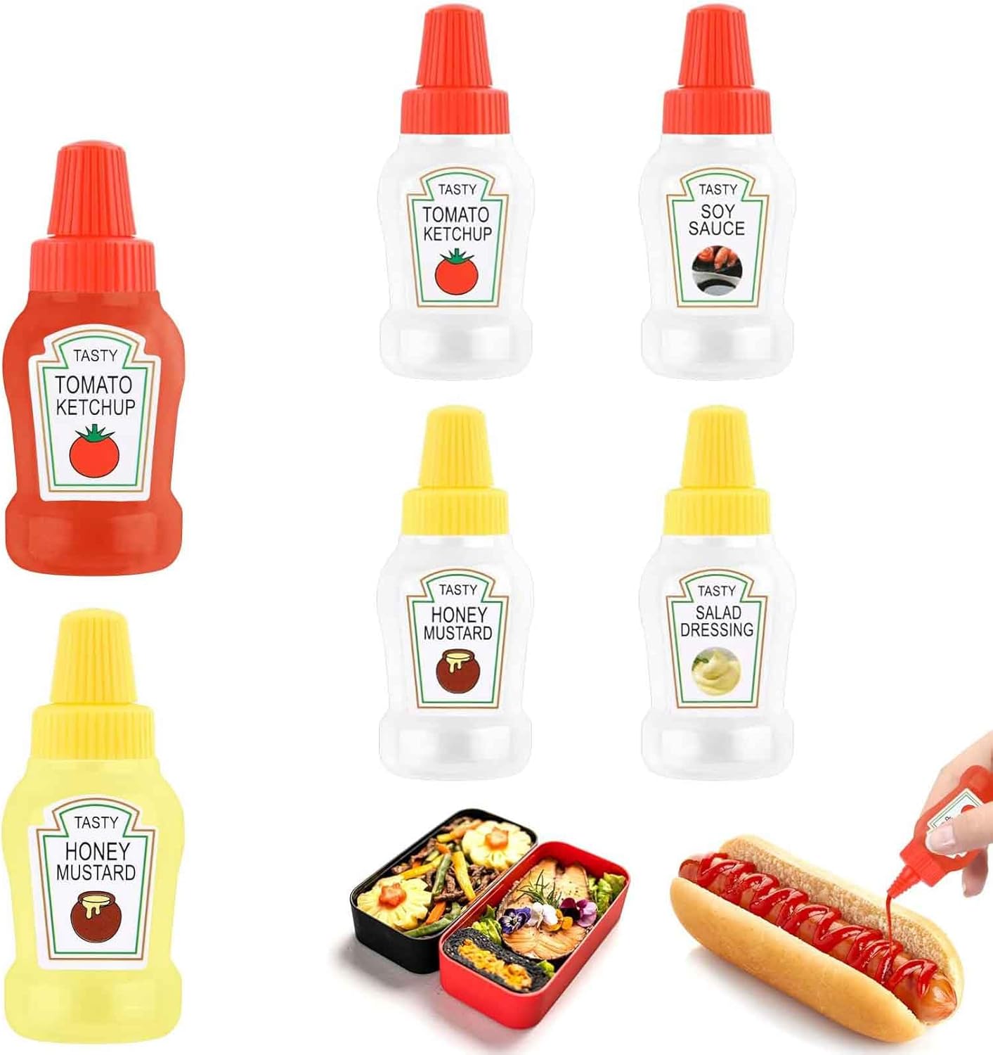 4 Pcs Mini Ketchup Bottle,25ML Squeezy Sauce Bottles,Mustard Oil/Honey