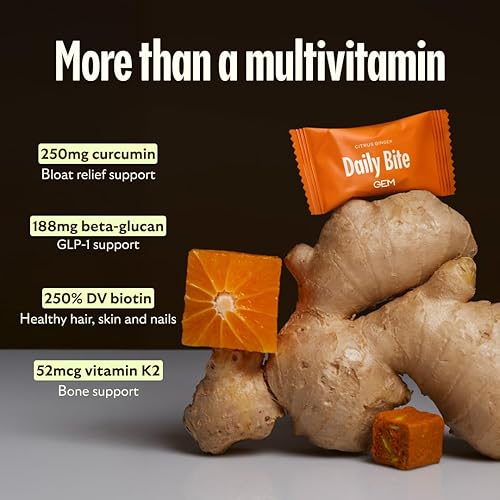 Miniatura 5 de GEM Daily Bite para mujeres y hombres, con más de 20 vitaminas, minerales y superalimentos como zinc, vitamina D, complejo B, K, cúrcuma, fibra y