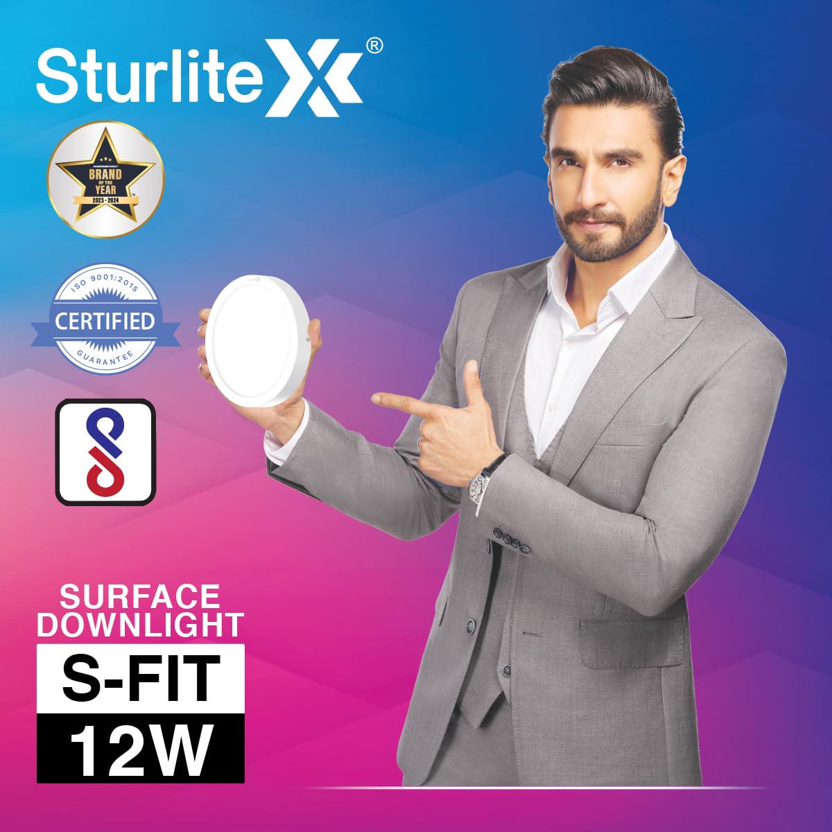 Sturlite S-FIT 12W Round LED Surface Light| 6500k Cool White Color Temperature| 960 Lumens with CRI Tech for Accurate Color Representation - (Pack of 2) 1