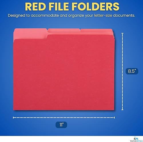 Miniatura 2 de 1InTheOffice Carpetas de archivo rojas tamaño carta, carpetas de archivos con pestañas, carpetas de relleno, pestaña de corte de 1/3, paquete de 24