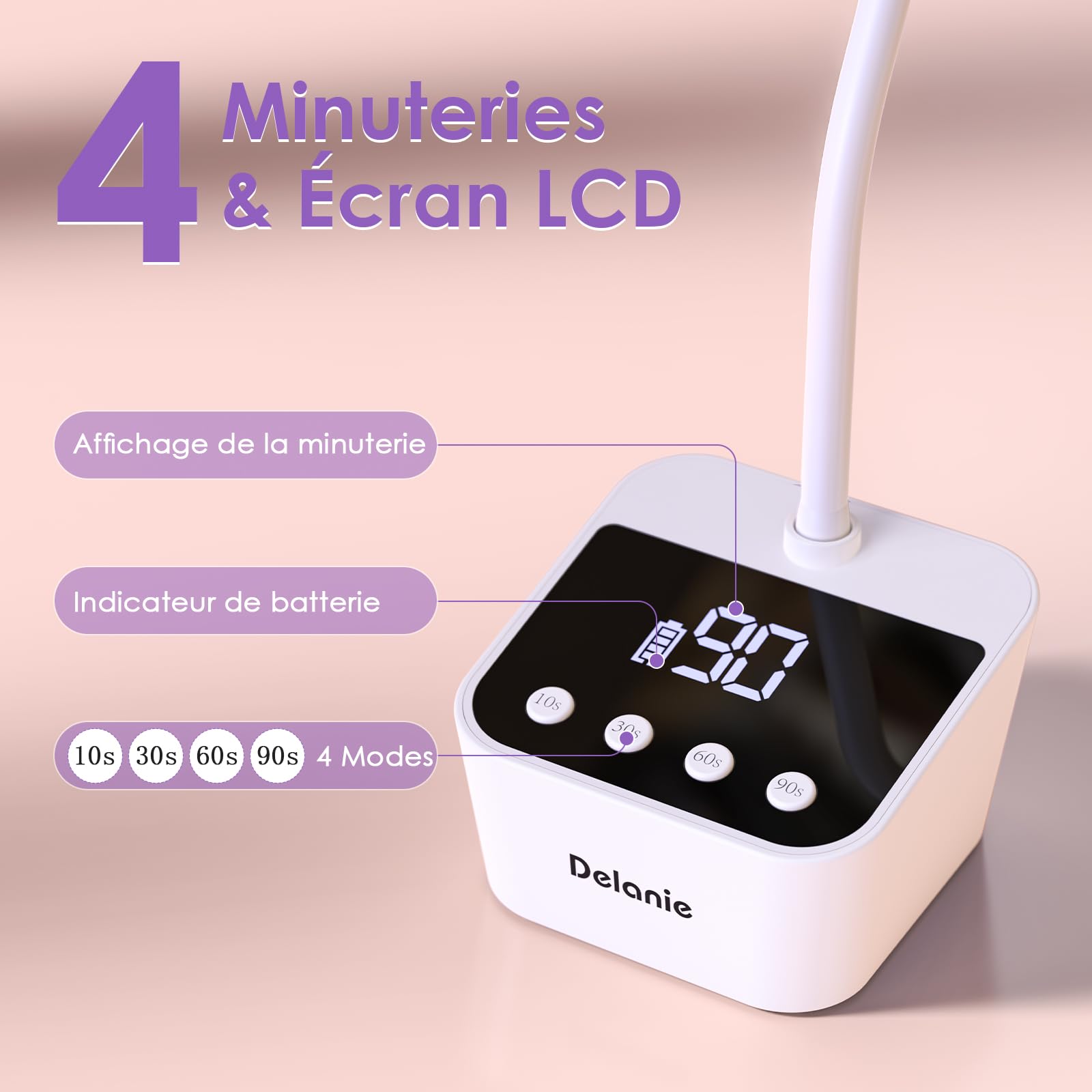 Delanie 35W Lampe UV Ongles Gel avec Capteur Automatique Intelligent & Écran LCD, Séchage Rapide 4 Minuterie de 10s/30s/60s/90s, Design Col de Cygne Flexible pour Manucure à Domicile et en Salon
