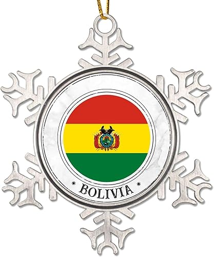 Miniatura 7 de Adorno de Navidad de Bolivia, recuerdo de la bandera de Bolivia, adorno de árbol de Navidad, copo de nieve, adorno de metal, recuerdo de Navidad,