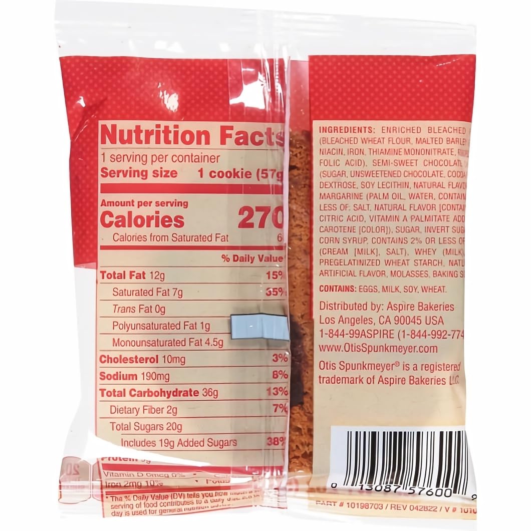 Otis Spunkmeyer Individually Wrapped Chocolate Chunk Cookies, 2 Ounce, 72 Count Case