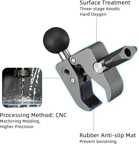 Miniatura 7 de FANAUE Abrazadera fuerte para barra de montaje en base de manillar con bola de 1 pulgada para rieles de 0.5 a 2.0 pulgadas de diámetro, compatible
