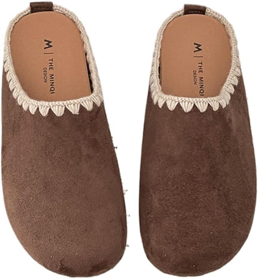 Women's Retro Embroidered Slip - on Slingback Slippers, Design - Forward Chunky Heel All - Flats for Casual Chic Look (dark brown,7)