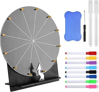 Glücksrad zum Drehen, 29cm Hölzernes Glücksrad, Gluecksrad Gluecksrad,12 Slots Roulette Spinner des Glücks mit Radiergummi und Markierstift für Glücksspinnspiel, Karneval, Hauspartys (Schwarz)