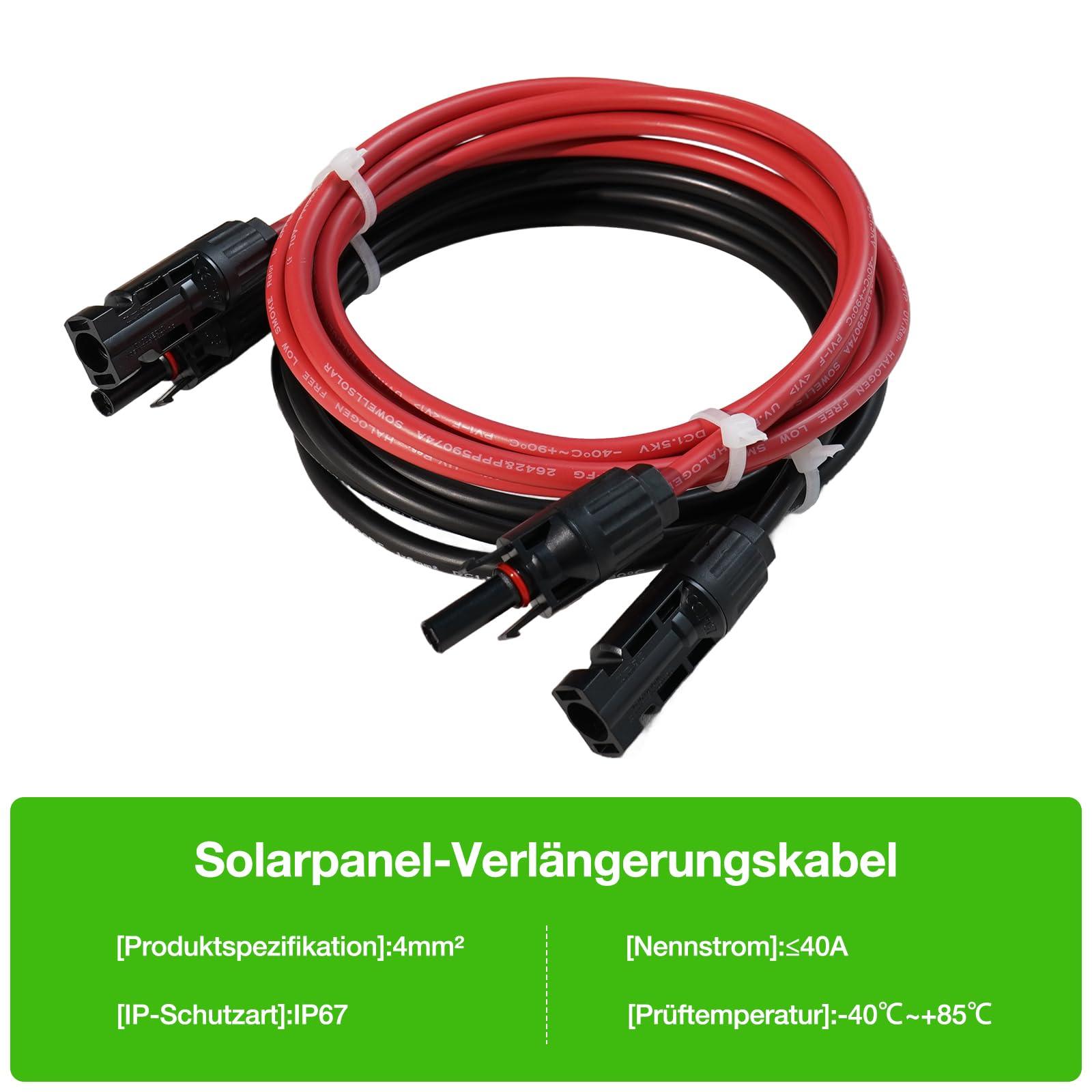 2 Meter Solarkabel 4mm² mit MC4 Stecker, Photovoltaik-Verlängerung für Solarmodul & Wechselrichter