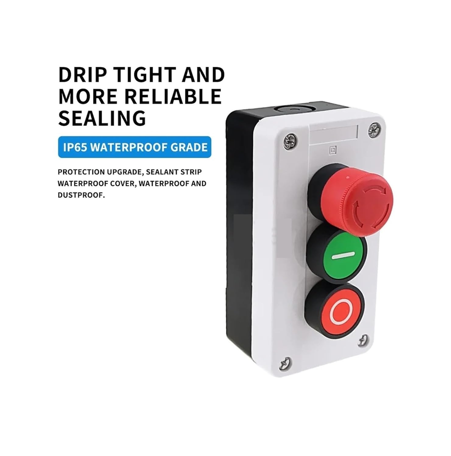 One XB2 Push-Button Switch Box, with up/Down Stop Control, Waterproof Industrial Control Start/Stop, with Arrow, and Three Holes.