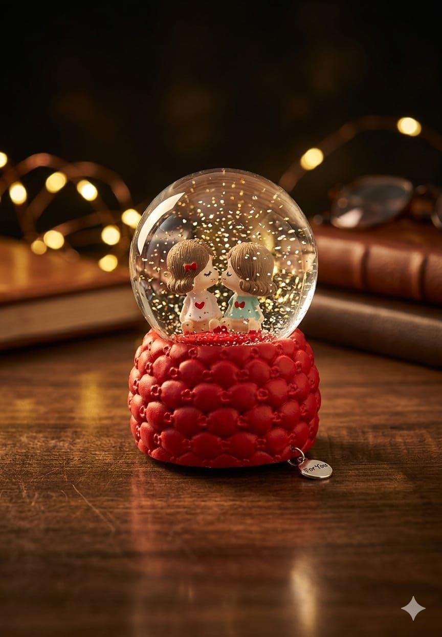 Romantic Couple Snow Globe Showpiece, Red, with Glitter, Valentine's Day Gift Decoration-image-19