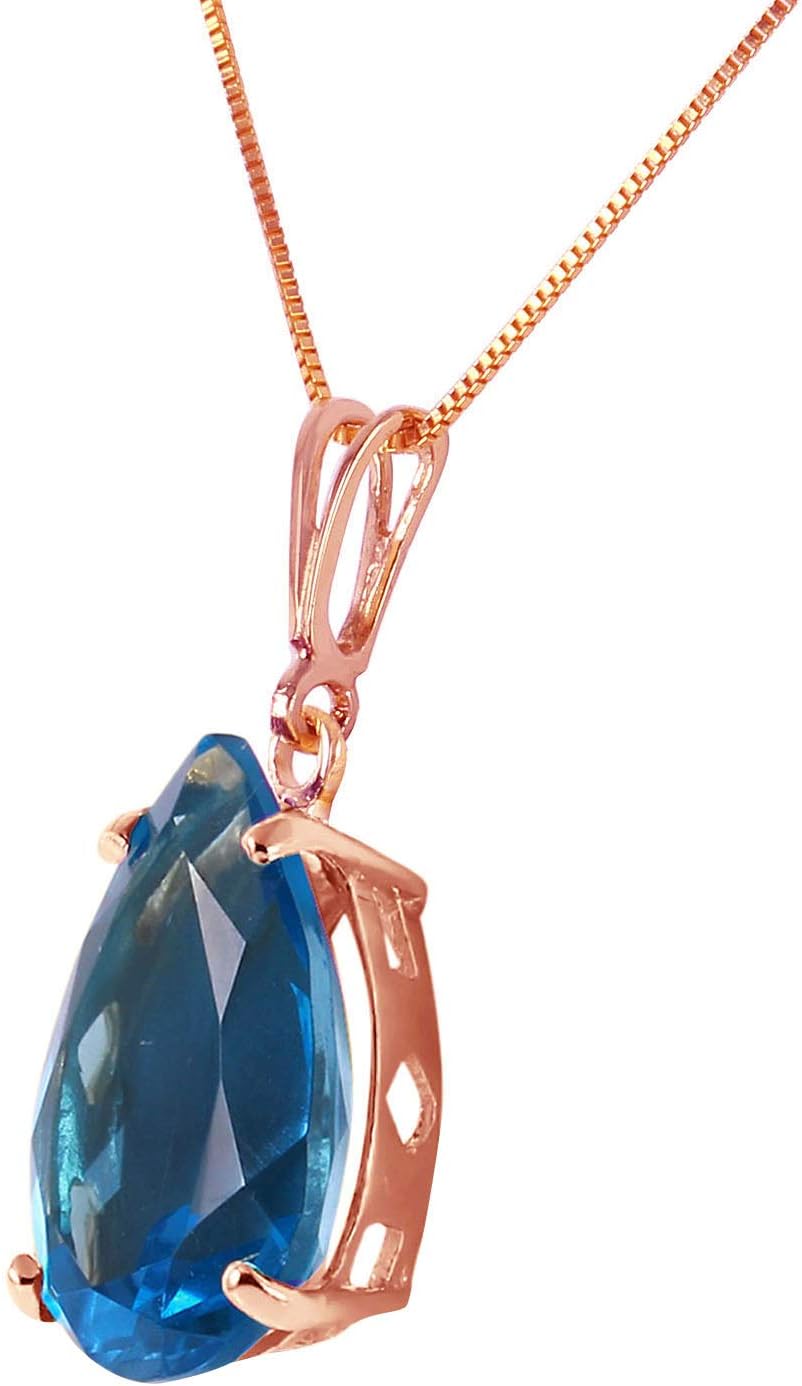 Galaxy Gold GG 14K Solid Gold, Natural Blue Topaz Pendant Necklace - 6.50 Carat December Birthstone, Stone of Communication & Calm, 14-24 Inch, Fine Jewelry for Women