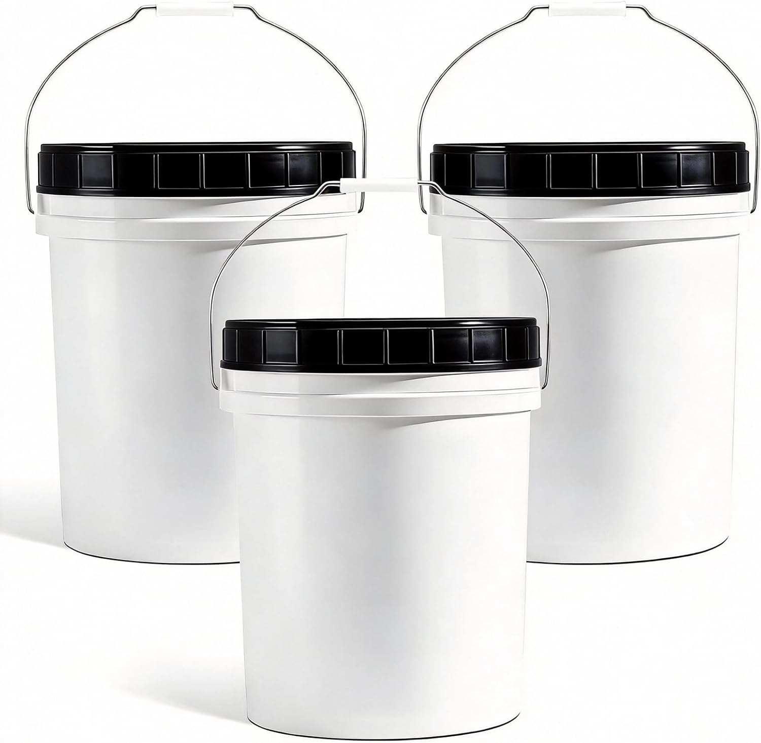 DEMORA Food Grade 2.5 Gallon Bucket, Heavy Duty 2.5 Gallon Mop Bucket with Metal Handle for Household Cleaning, Car Wash, Farm Garden Storage Containers, Easy to Clean, BPA Free (White, 18 Pack)