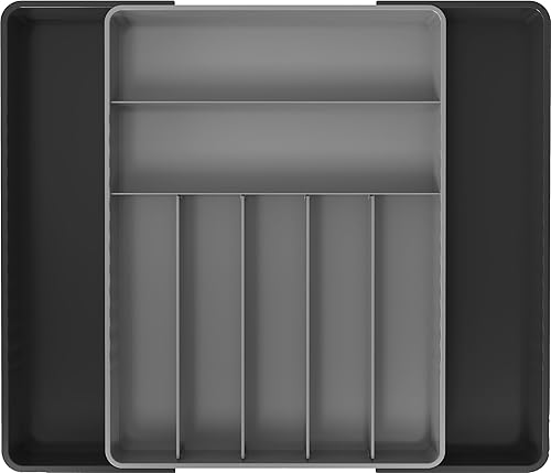 Simple Houseware Organizador de cubiertos para cajones de cocina, negrogris